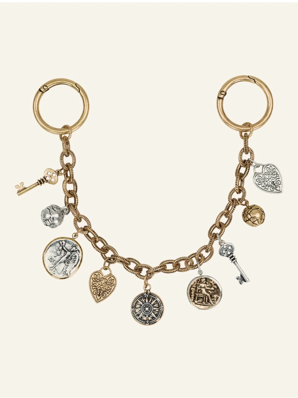 Patricia Nash Multi Charm Handbag Jewelry. Compass Collection. Antique Gold.
